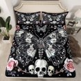 thumbnail image 2 of Manfei Gothic Moth Sheet Set Twin,Floral Skull Bedding Sets Twin Size,Exotic Style Twin Sheet Sets,Ultra Soft Halloween Room Decorative,3pcs, 2 of 6