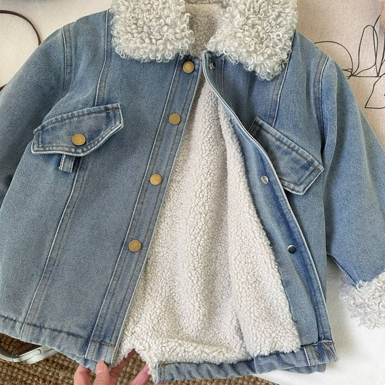 SGMVNU Little Girls Lined Denim Jacket with Belt, Cute Sherpa