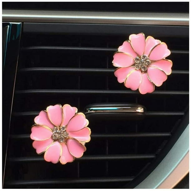 Pack Daisy Flower Accesorios para Auto, Lindos Ambientadores para Auto, Clips de Ventilación con Diamantes Brillantes, Regalo para Decoración Interior del Auto (Rosa)-Rosa- brillar Electrónica
