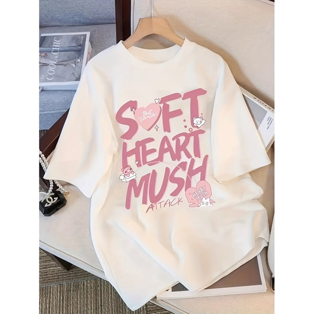 Letter Print Short Sleeve T-Shirt, Casual Short Sleeves - Knitted Cotton Fabric, Perfect Choice for Summer Comfortable Women's Fashion - Soft and Breathable, Daily Leisure Wear