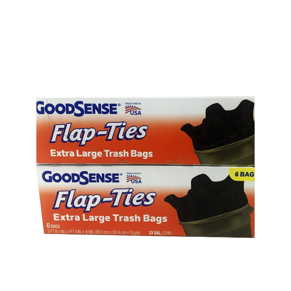 Goodsense Flap ties Extra Large Trash Bags 6 Bags 33 Gal Pack Of 2