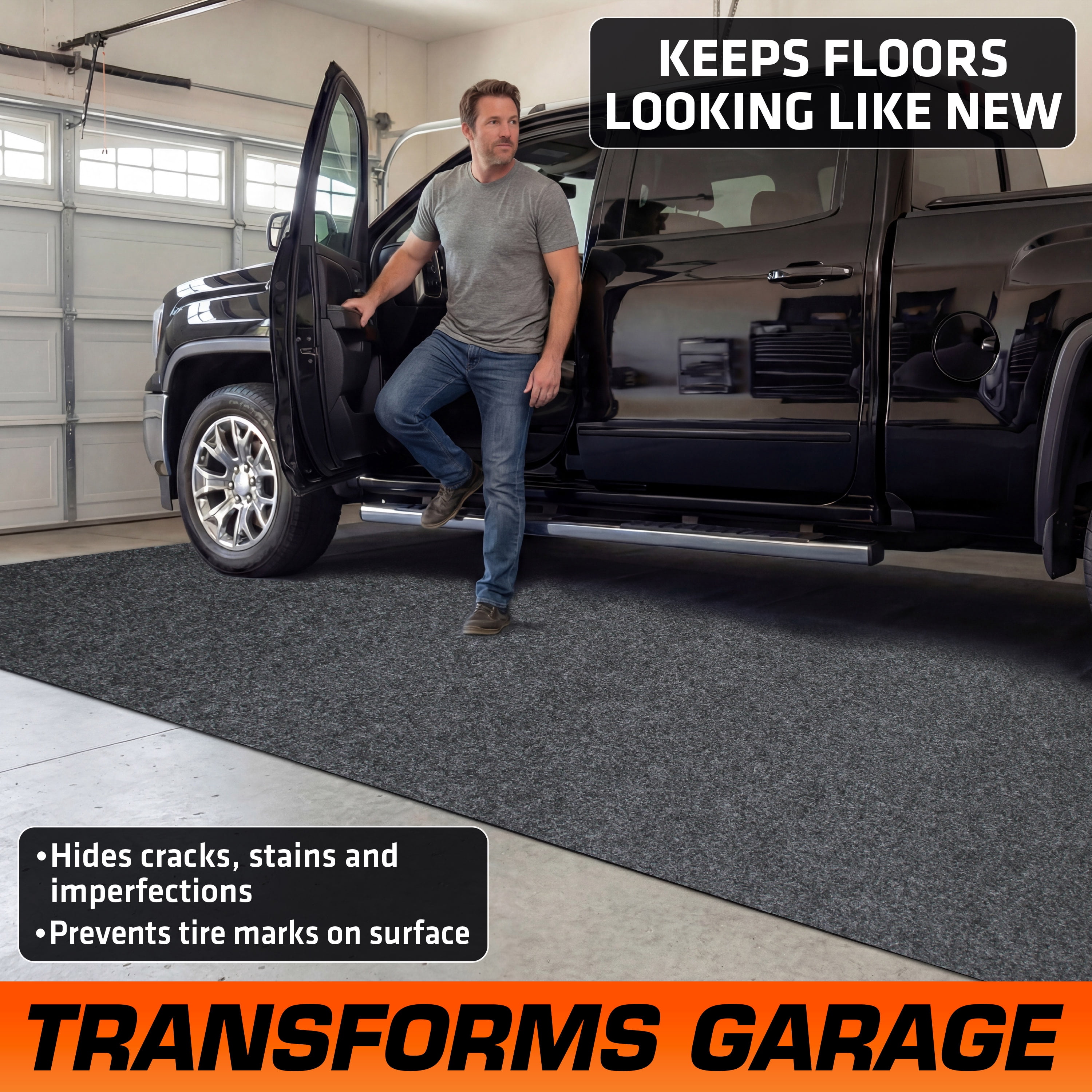 Armor All Premium Original XL Garage Floor Mat, (22' x 8'10"), Protects Surfaces, Transforms Garage, Absorbent/Waterproof/Durable (Includes Double Sided Tape)(Charcoal)