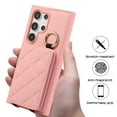 thumbnail image 2 of Back Case for Samsung Galaxy S24 Ultra, Stylish Slim Fit Card Holder Kickstand Finger Ring Crossbody Strap, PU Leather + TPU Durable Shockproof Protective Phone Case Cover for Women Girls - Pink, 2 of 9