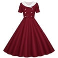 thumbnail image 7 of Vornjynx Kids Girls Dresses Button-Up Collar Short Sleeve A-Line Flare Party Princess Dress Wine Size 6, 7 of 7