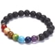 thumbnail image 1 of Pulseras de cuentas de roca volcánica natural (2 piezas), elásticas, con piedras preciosas y cuentas de aleación. Juego de pulseras multicapa., 1 of 4