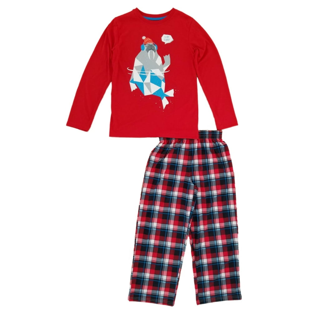 Cat & Jack - Boys 2-Piece Red & Plaid Stay Cool Walrus Sleepwear Pajama ...