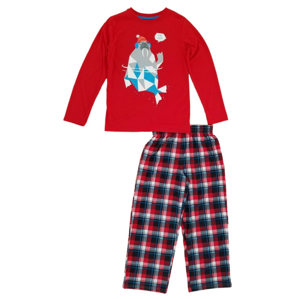 Cat & Jack Boys 2Piece Red & Plaid Stay Cool Walrus Sleepwear Pajama