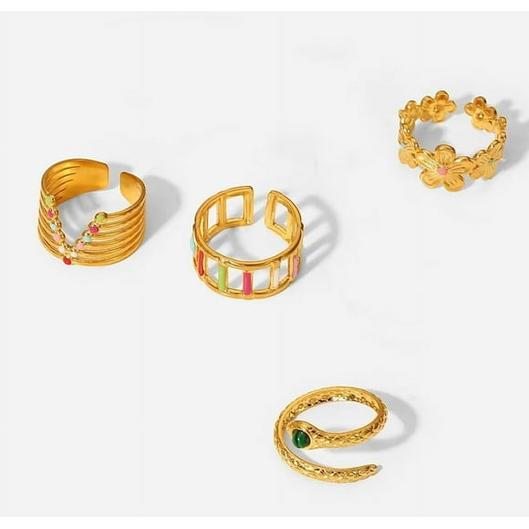 4PCS Rings for Women 18K Gold Ring Minimalist Statement Ring