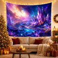 thumbnail image 3 of Purple Crystal Spires Beside Glowing Turquoise Water, Dreamy Fantasy for Space Lovers, Galactic Landscape Art, Housewarming Gift, Tapestry Wall Hanging for Bedroom and Studio, 3 of 7