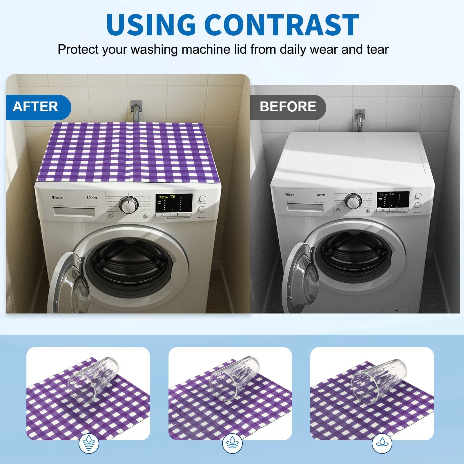 Uxcell 1 Pcs Washer and Dryer Top Protector Mat 20'' x 24'' - Non-Slip, Quick Drying Rubber Washing Machine Top Cover Pad Geometric Pattern for Home Kitchen Laundry Room, Purple