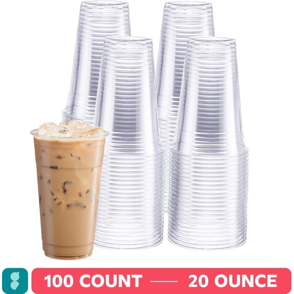 GUSTO 20 Oz Clear Plastic Cups Disposable Iced Coffee Cups, 100-Pack