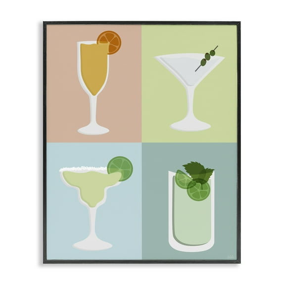 Stupell Industries Pastel Bar Cocktails Food & Beverage Painting Black Framed Art Print Wall Art, 11 x 14