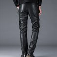 thumbnail image 5 of Wyobmus Men's Faux Leather Cargo Pants Fashion Thickened Warm Elastic Trousers Multi Pockets Motorcycle Working Pants Black, 5 of 9