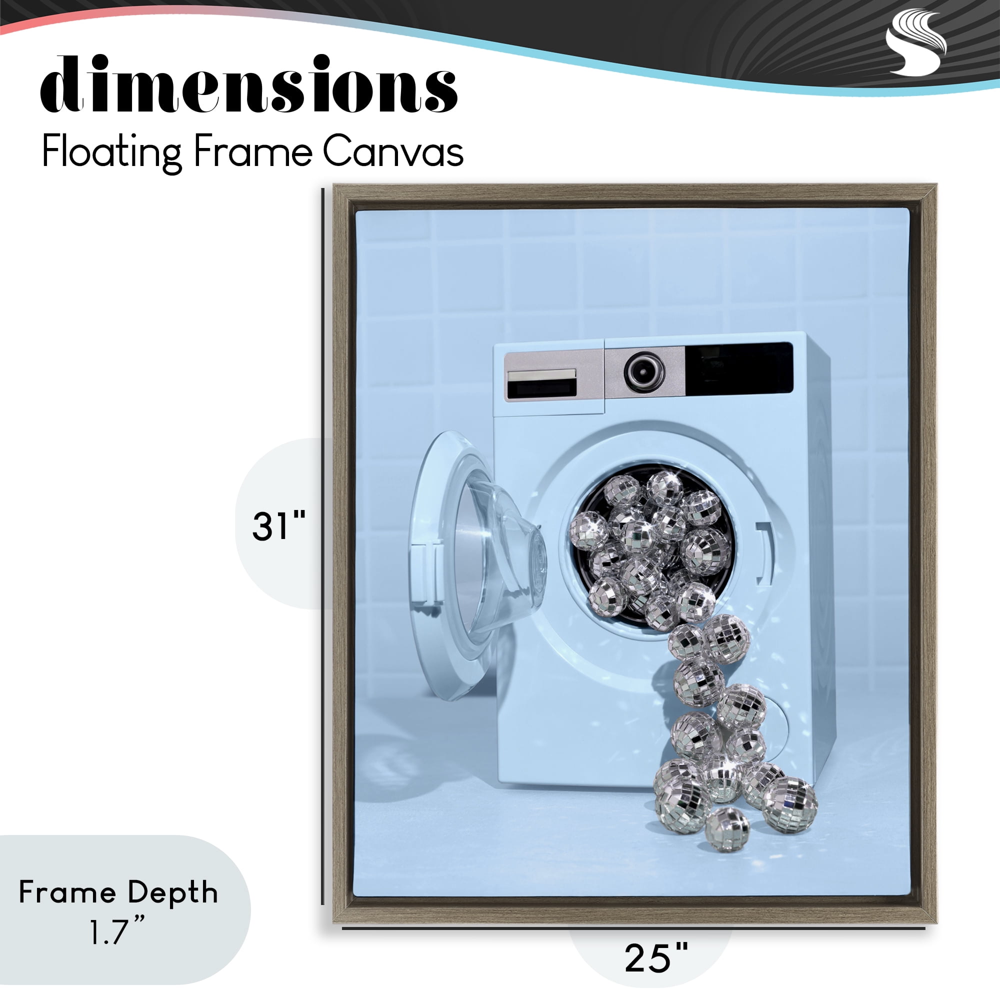 Stupell Industries Disco Laundry Machine over Blue Brown Framed Floater Canvas Wall Art, design by LISH Creative