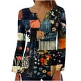 thumbnail image 2 of YOTAMI Women's Printed Long Sleeve Tops Ruffled Button V-Neck Plus Size Tops for Gift Trendy Casual Blouses Multicolor XXL, 2 of 5