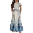thumbnail image 1 of Yanlir Robe Décontractée d'Été pour Filles, Manches Courtes, Col Rond, Imprimé Mode, Robe Trapèze avec Poches pour Confort Quotidien 6-13 Ans (Bleu Ciel#5, 10-11 Ans), 1 of 7