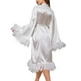 thumbnail image 6 of Women Feather Fur Robe Nightgown Bathrobe Sleepwear Satin Bridal Dressing Gown, 6 of 7