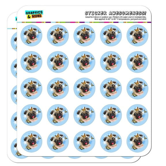 Pug Dog Butterflies Selfie 1" Planner Calendar Scrapbooking Crafting Opaque Stickers