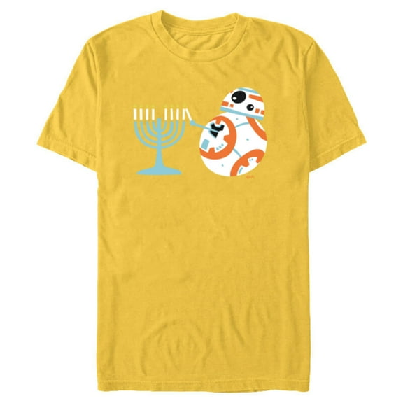 Star Wars BB-8 Lighting the Hanukkah Menorah - Short Sleeve Blended T-Shirt for Adults - Customized-Yellow