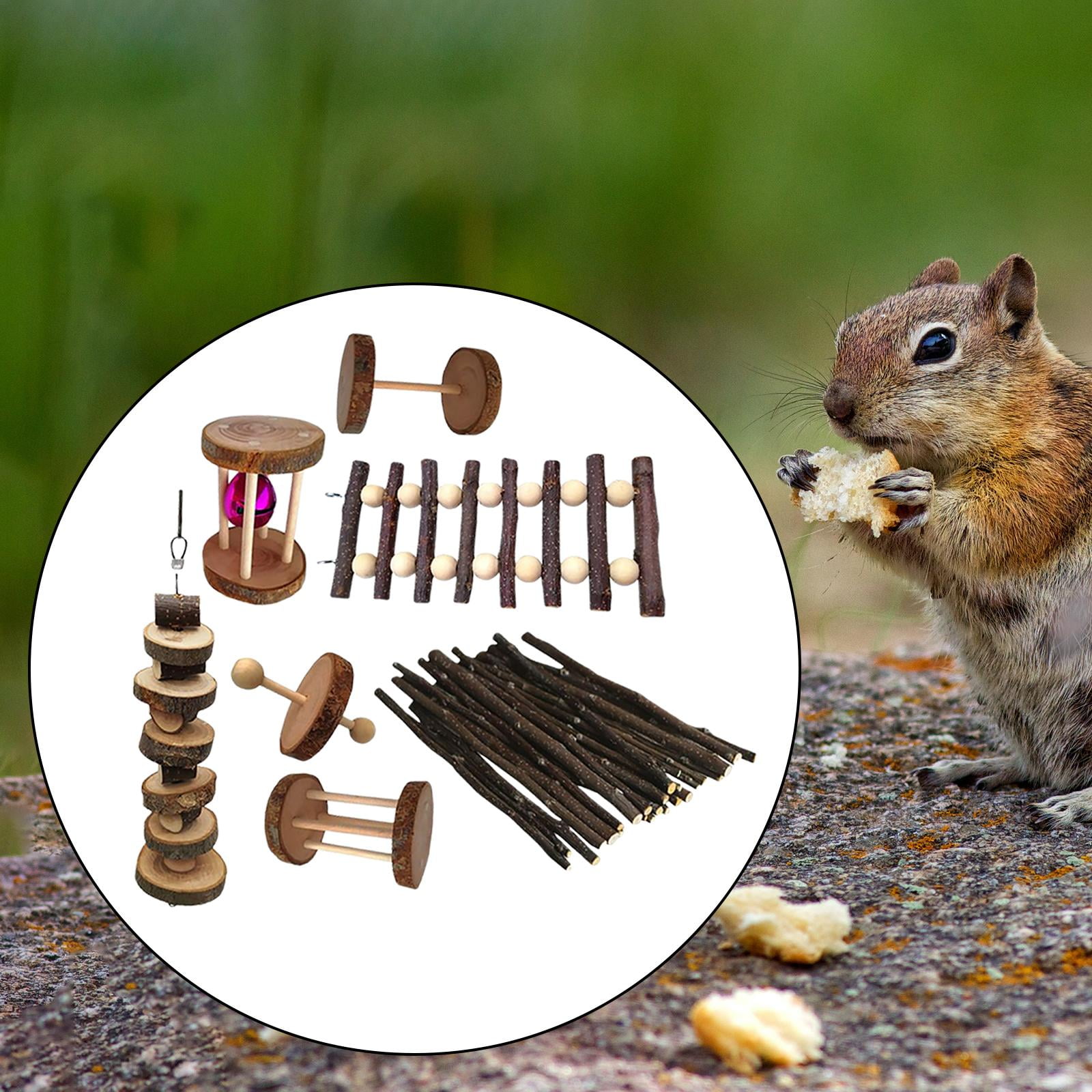 EHJRE Guinea Pig Toy Bunny Toy,Chinchilla Snacks Toys,Hamster Chew Toy,Natural Wood Dumbells for Gerbil,Hamster,Rabbit,Small Animal Molar Accessories , D D