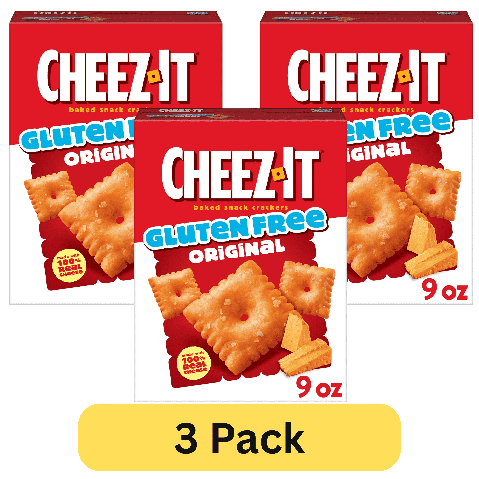 Gluten Free Cheez-It Original Baked Snack Crackers, 9 oz, Pack of 3