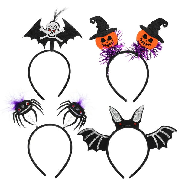 KAKOWELY 4 diademas de Halloween, diadema con elementos de Halloween, diadema de murciélagos, diadema con temática de Halloween, decoración para el cabello de Halloween.