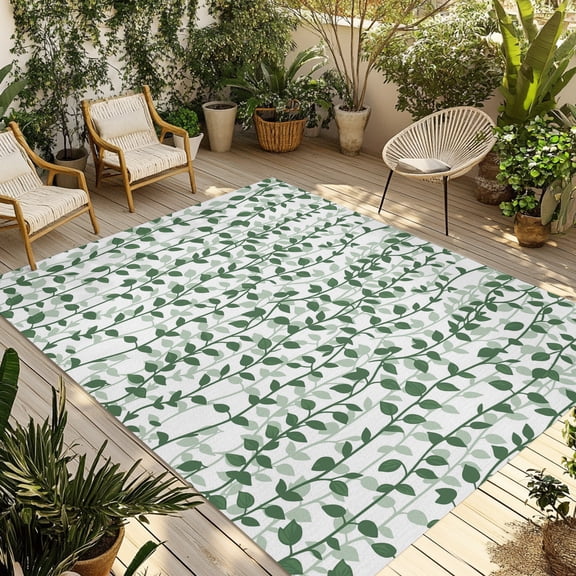 Outdoor Area Rug for Patio, Spring Plants Ivy Camping Rugs Indoor Large Floor Mat 4x6ft, Abstract Country Leaves Outside Carpet for Deck RV Picnic Porch Backyard Bedroom Living Room