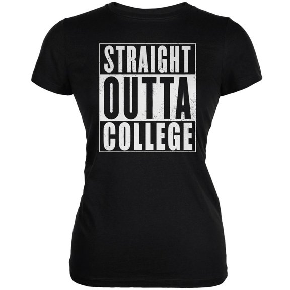 Graduation Straight Outta College Black Juniors Soft T-Shirt - Medium