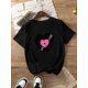 thumbnail image 3 of Camiseta elegante con estampado de corazón para mujer: suave, cuello redondo, manga corta, informal, con detalle acanalado, ideal para primavera y verano. Para adultos, hombres, mujeres, adolescentes,, 3 of 7
