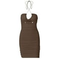 thumbnail image 2 of Staron Women's Sexy Halter Ruched Bodycon Dress Going Out Party Club Short Mini Dress Brown S, 2 of 7