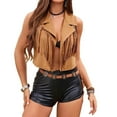 thumbnail image 4 of Pounoo Gift Faux Suede Leather Jackets for Women Tassel Vest 70s Hippie Faux Jacket Open Front Fringe Sleeveless Crop Vest Cowgirl Outfit, 4 of 9