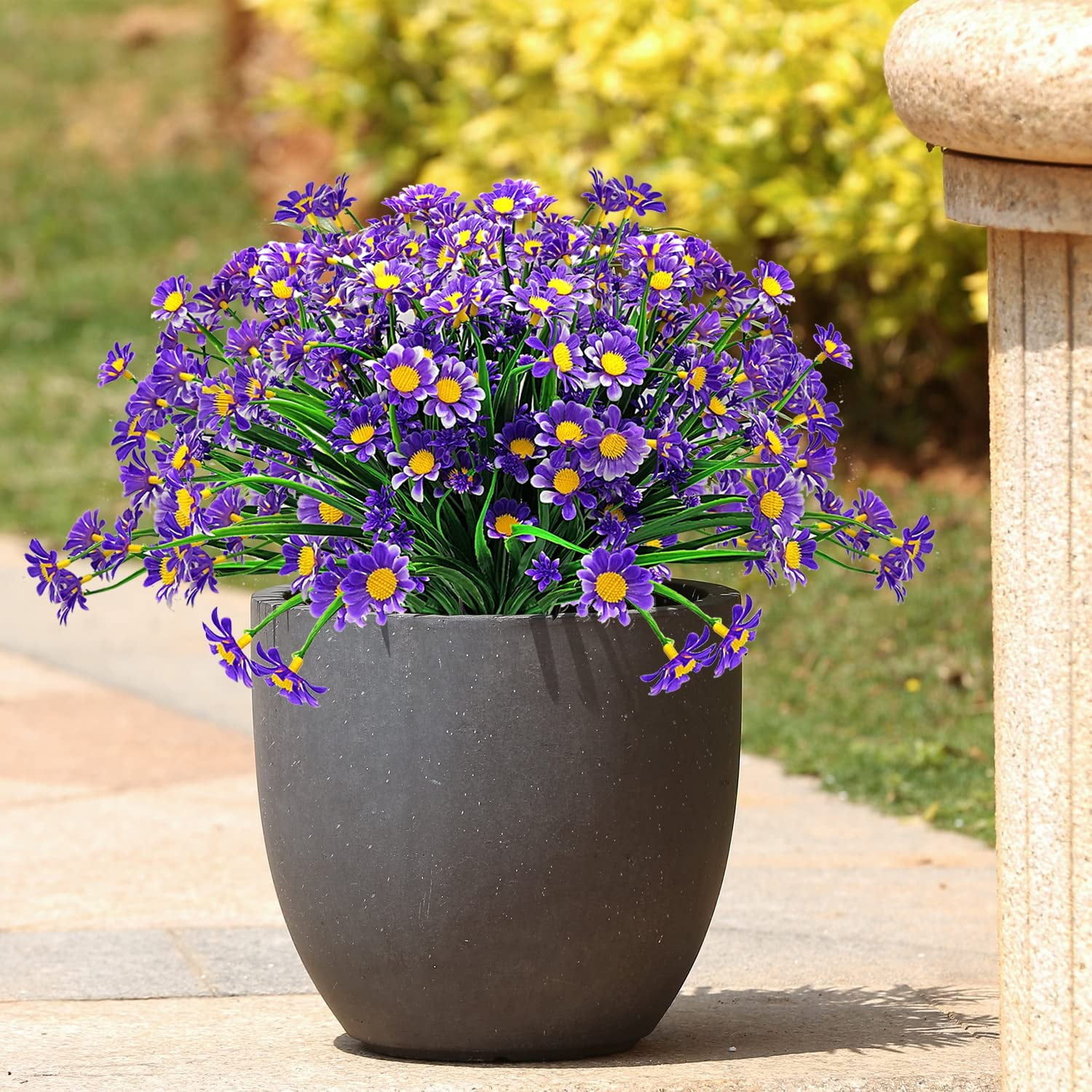 Viworld 10 Bundles Outdoor Artificial Daisy Fake Flowers UV Resistant Plants, Faux Plastic Greenery for Indoor Hanging Plants Garden Porch Window Box Home Wedding Farmhouse Decor (Purple)