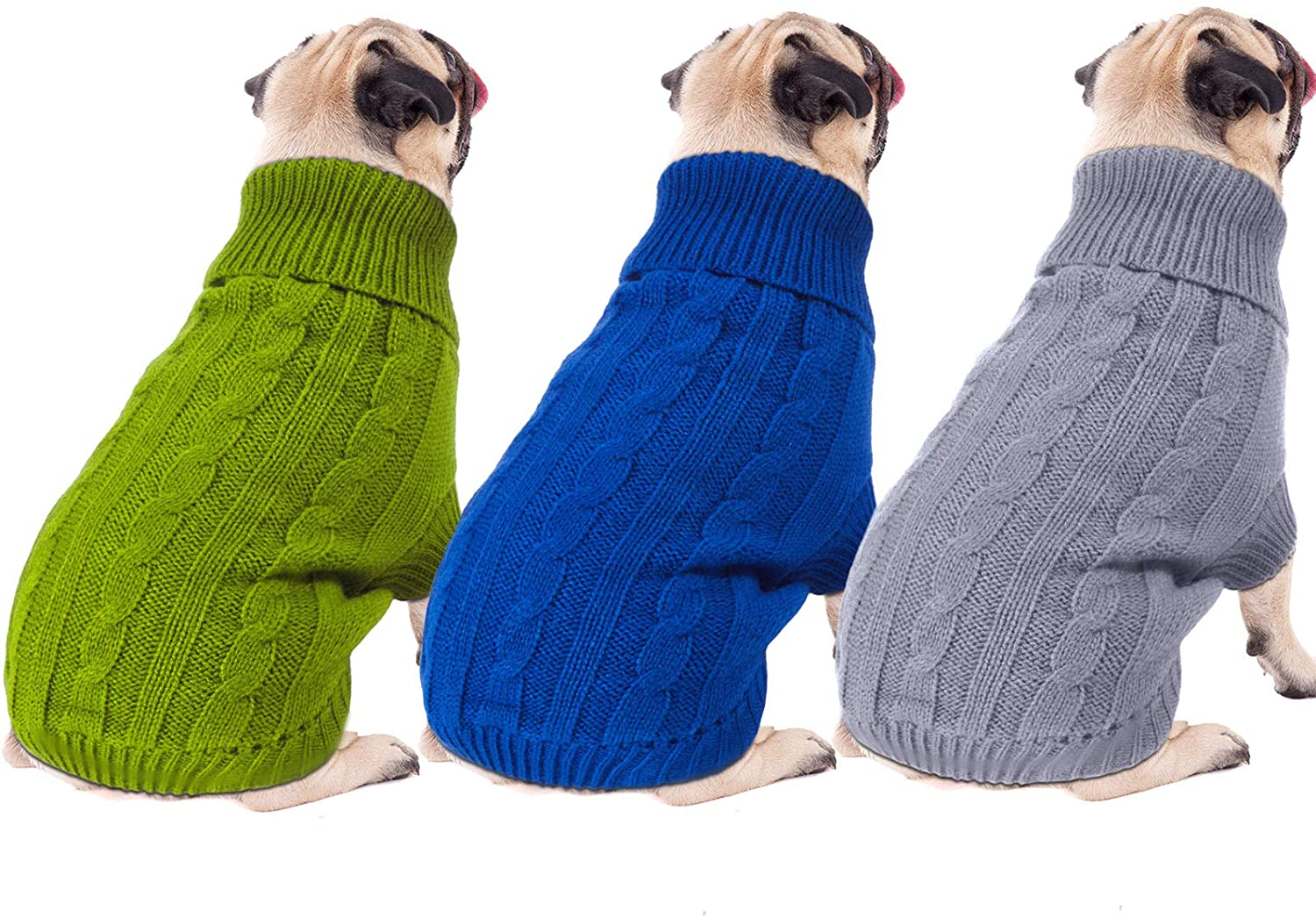 PIKADINGNIS 3 Pieces Dog Turtleneck Sweater Puppy Warm Knitwear Clothes