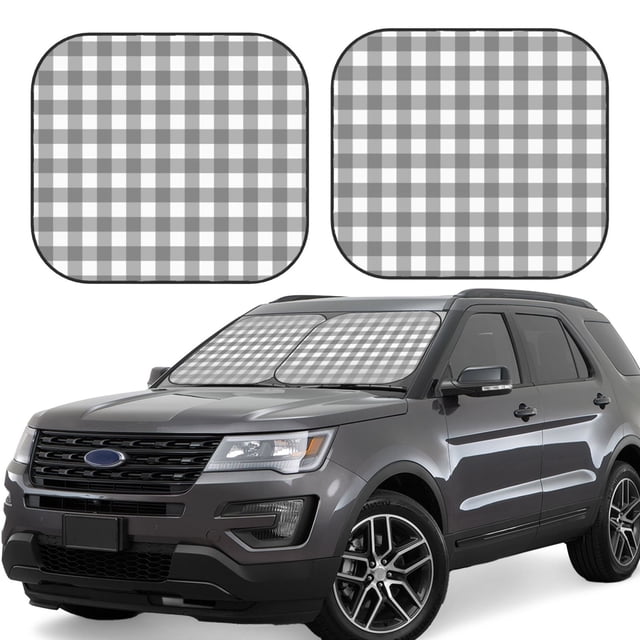 Wukai Gray Checkboard Car Front Windshield Sun Shade,Sun Visor Shield Block Automotive Interior Protector Blocks UV Rays-Small