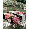 thumbnail image 3 of Square Outdoor Tablecloth with Umbrella Hole Pink Flower Outside Table Cloth Waterproof Patio Table Cover Black White Stripesvintage Floral Zipper Tablecloths for Picnic Party Camping 54x54 Inch, 3 of 8