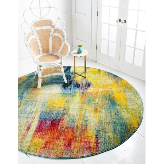 Unique Loom Lyon Collection Area Rug - Amber (8' Round Multi/Blue)