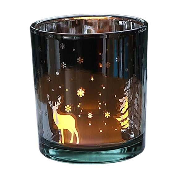 JoyMoreHome Christmas Theme Glass Candle Holder, Multi Christmas Pattern Glass Candlestick for Tabletop Centerpiece, Christmas Party, Livingroom