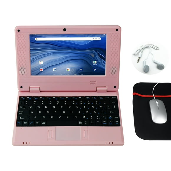 T&C 7" Inch Portable Kids Laptop Computer Powered by Linux-Android 12 Operating System, USB, Wi-Fi- Pink
