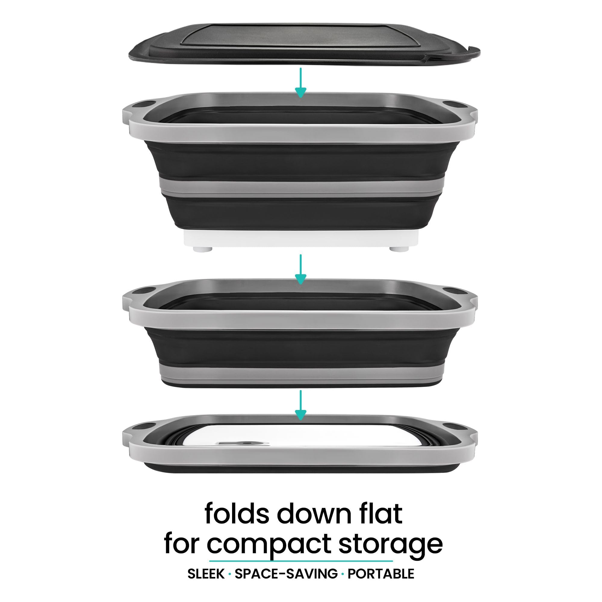 Collapsible BBQ Prep Tub with Lids and Drain Spouts, 3 Pack – Portable Meat Marinating and Grilling Trays, Cutting Board Food Storage Containers for Outdoor Cooking, Camping, Tailgating, Kitchen Prep