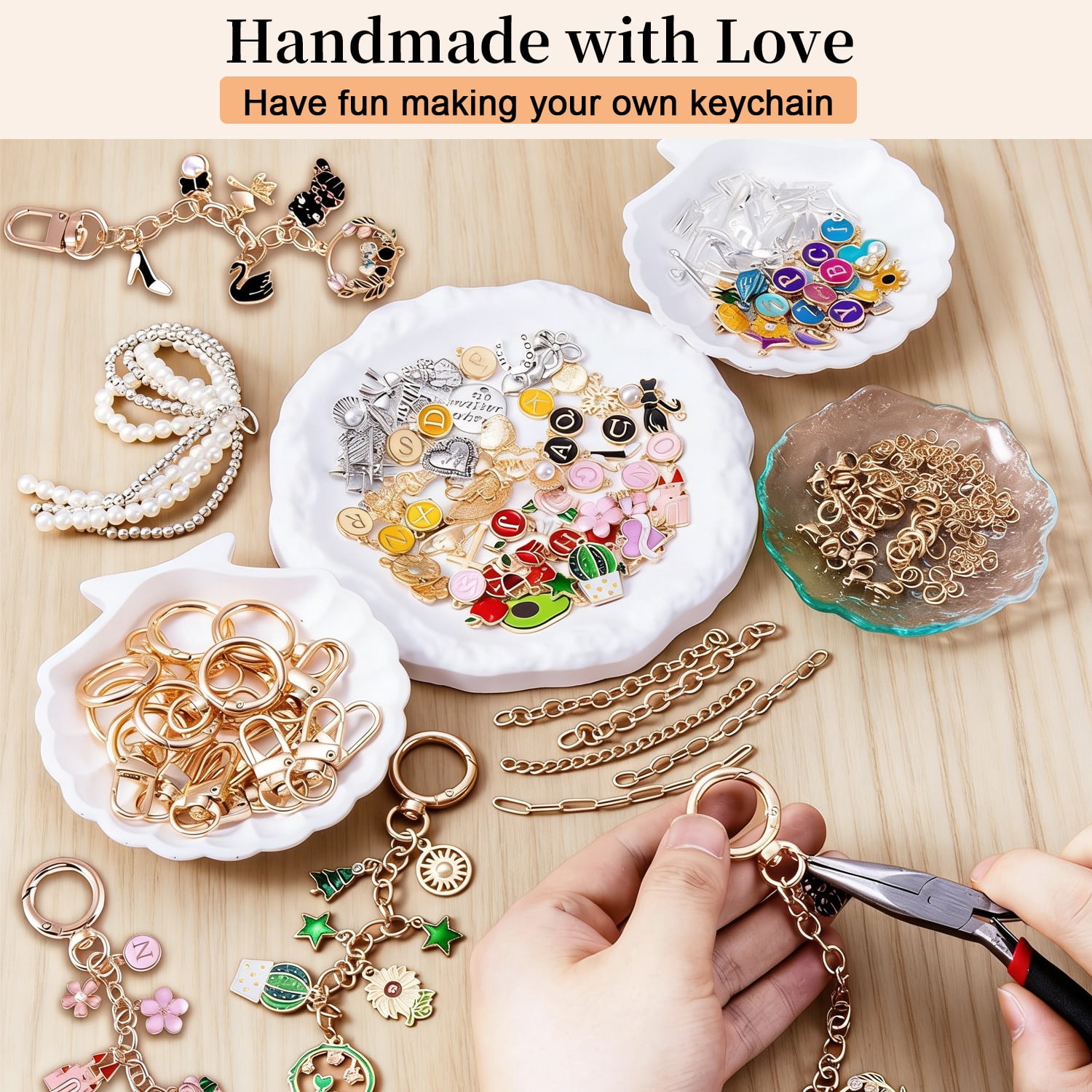 325Pcs Charms Lip Gloss Keychain Making Kit,DIY Craft Supplies with 20 Keychain Clips 25 Extender Chain 118 Charms Jewelry Plier, Jewelry Making Kit for Custom Keychains, Bags, Gifts