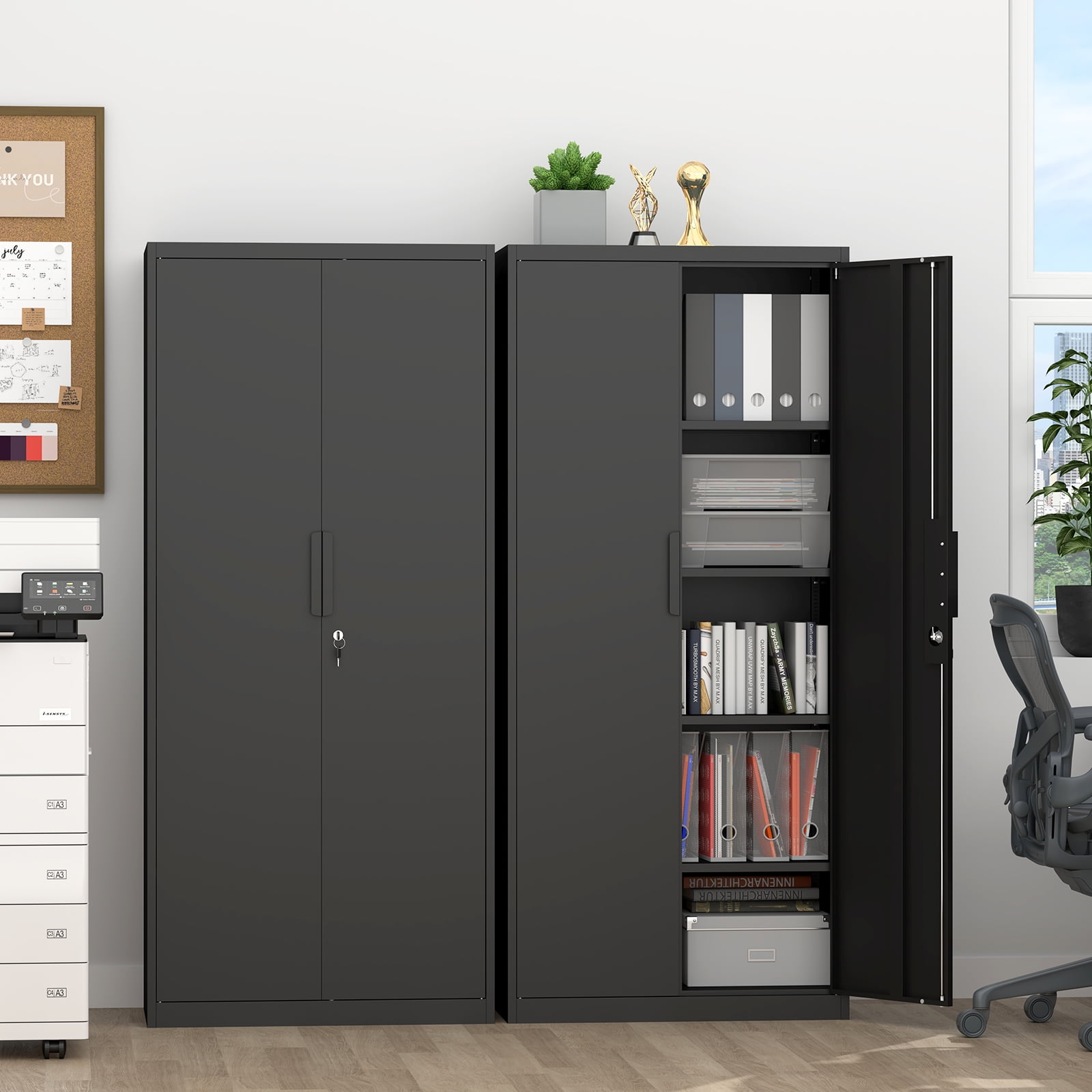 Marcree Metal Garage Storage Cabinet with 2 Doors and Adjustable Shelves - 71" Steel Lockable File Cabinet,Locking Tool Cabinets for Office,Home,Garage,Gym,School (Black)
