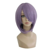 Unique Bargains Wigs for Women 14" Purple Wigs with Wig Cap Slant Bangs Shoulder Length Hair