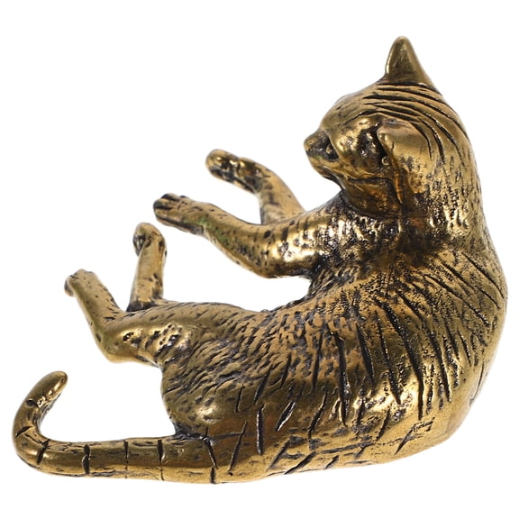 WEAVILUX Antique Brass Cat Figurine Set - Decorative Animal Sculptures for Home, Office Decor and Giving, 1 Set