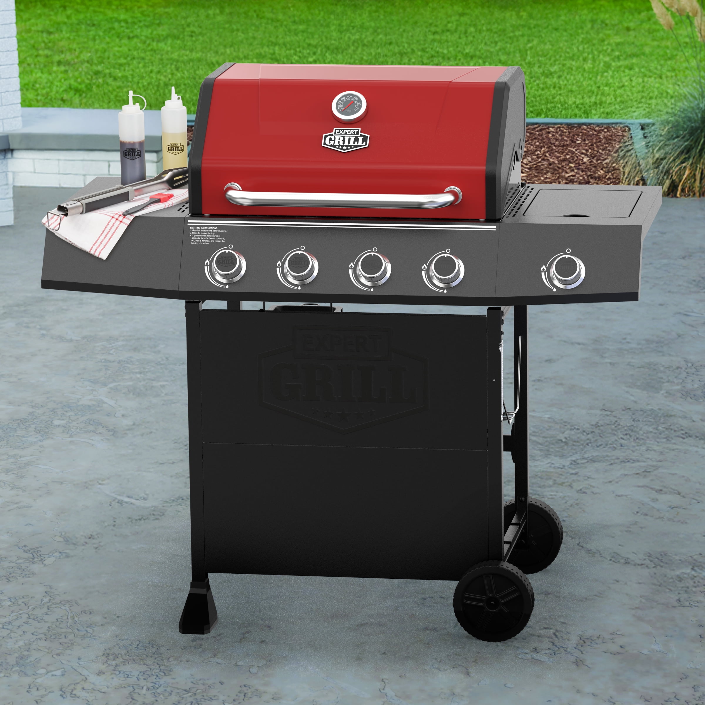 Expert Grill 4-Burner Gas Grill with Side Burner, Red