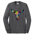 thumbnail image 2 of Wild Bobby, Colorful Rainbow Cow Bull Skull Animal Lover Mens Long Sleeve Shirt, Heather Black, Small, 2 of 3