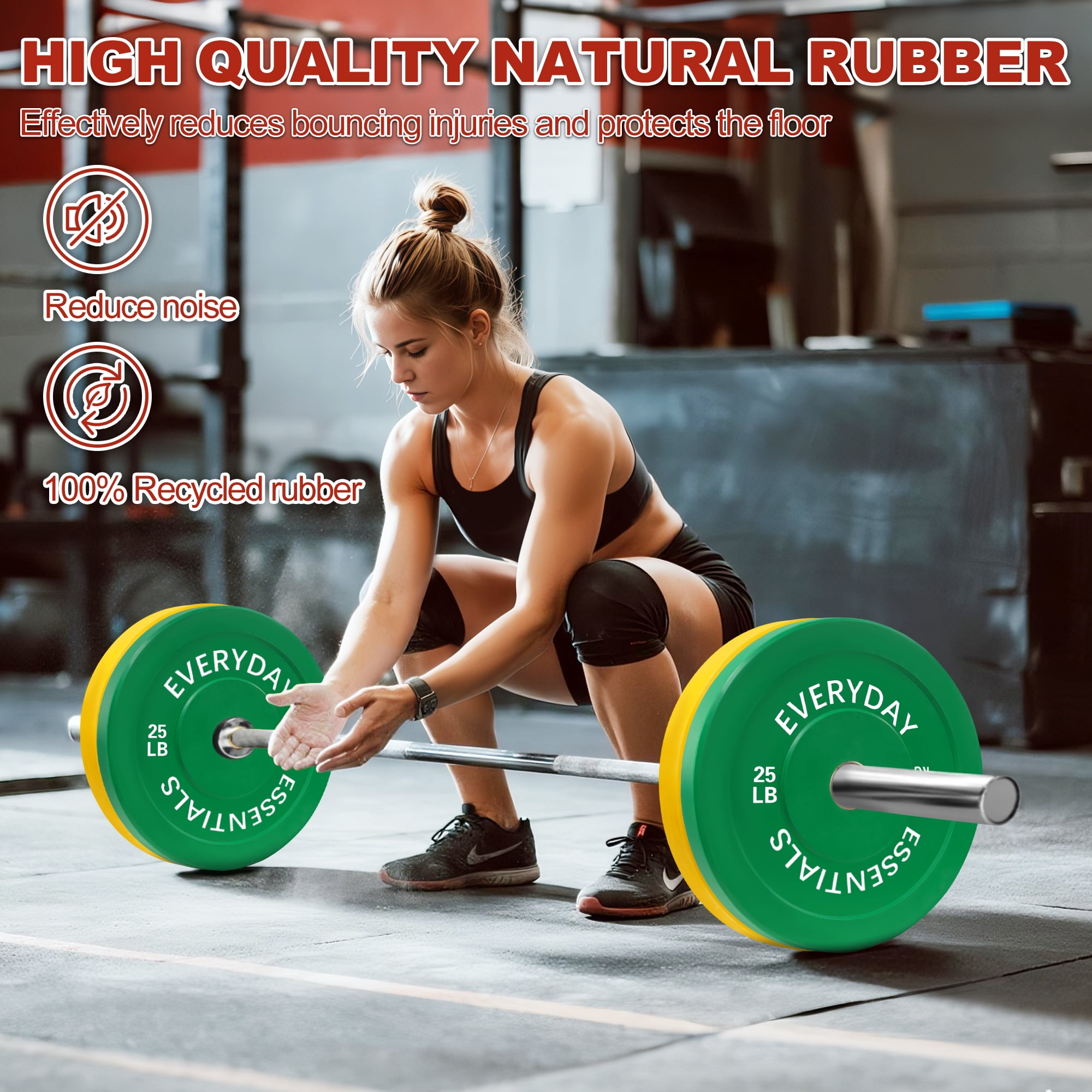 FlexWave 2-Inch Olympic Bumper Weight Plate Set，with Steel Hub, Multicolored, Multiple Sizes, for Strength Training & Home Gym
