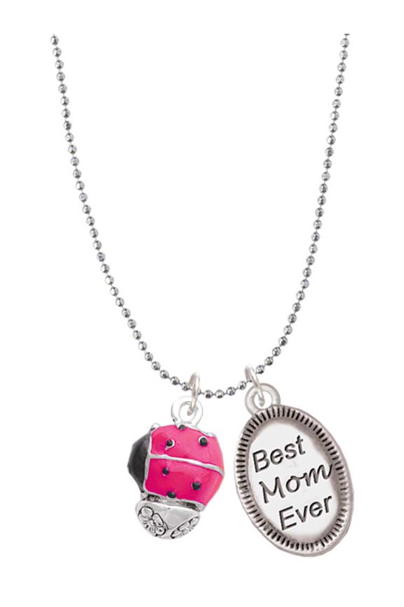 Hot Pink Ladybug Spinner Best Mom Ever Charm Necklace
