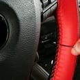thumbnail image 4 of Hand Sewn Steering Wheel Cover Sewing Steering Wheel Wrap Color Blocked Leather Steering Wheel Protector Wrap for 38CM Diameter Steering Wheels Car Interior Accessories Claret, 4 of 10