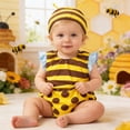 thumbnail image 5 of Bainana Summer Baby Romper Outfit With Hat Cartoon Bee Print Short Sleeve Crew Neck Bodysuit Stylish Adorable Girls Boys Festival Party Playwear Yellow Size 3-6 Months, 5 of 5
