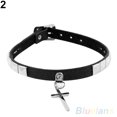 thumbnail image 4 of HEVIRGO Punk Gothique Faux Cuir Noir Choker Croix Rivet Boucle Collier Collier, 4 of 10